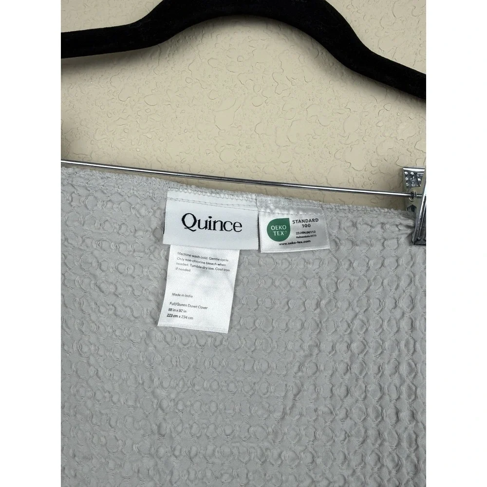 Quince 100% Organic Cotton Waffle Honeycomb Lt Grey Duvet & 2 Shams Full/ Queen
